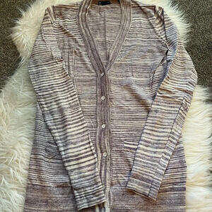 Women’s Gap purple and white stripe button up v-neck cardigan XS